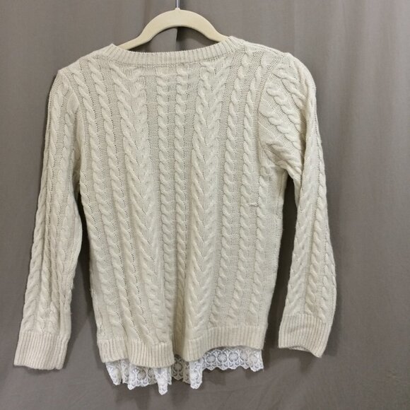Monteau Cable Sweater Lace Hemline 100% Acrylic Beige Scoop Neck XL - Picture 3 of 6